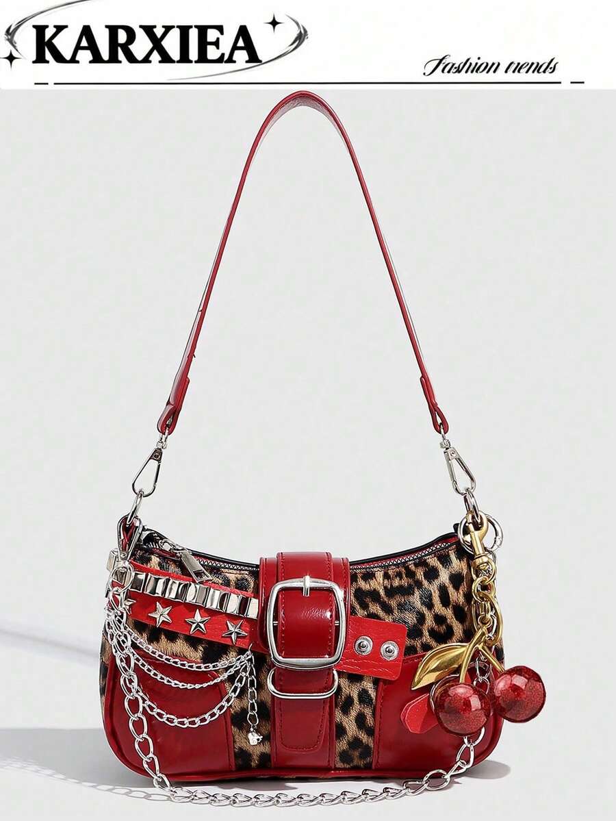 Y2K Fashion Versatile Star & Moon Design Unique Silver Millennium Shoulder Chain Crossbody Bag,