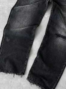 Men's Jeans, Men's Casual Pants, Loose Fit Men's Pants, Daily Commute Jeans, Simple & Fashionable, With Frayed Edge & Distressed Elements, Hip-Hop & Rap Style, Suitable For All Seasons & Summer, Men's Pants - Black - View 7
