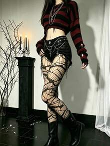 Women's Punk Asymmetrical Spiderweb Tights, Available In 3 Colors, Perfect For Halloween Parties, Y2K Punk Street Style, And Gothic Everyday Looks - Multicolor - View 11
