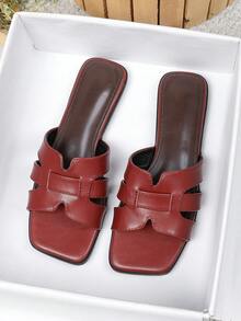 Women's Flat Sandals Spring Summer New Versatile Soft Sole Beach Slippers Fashion Roman Sandals - Burgundy - View 4