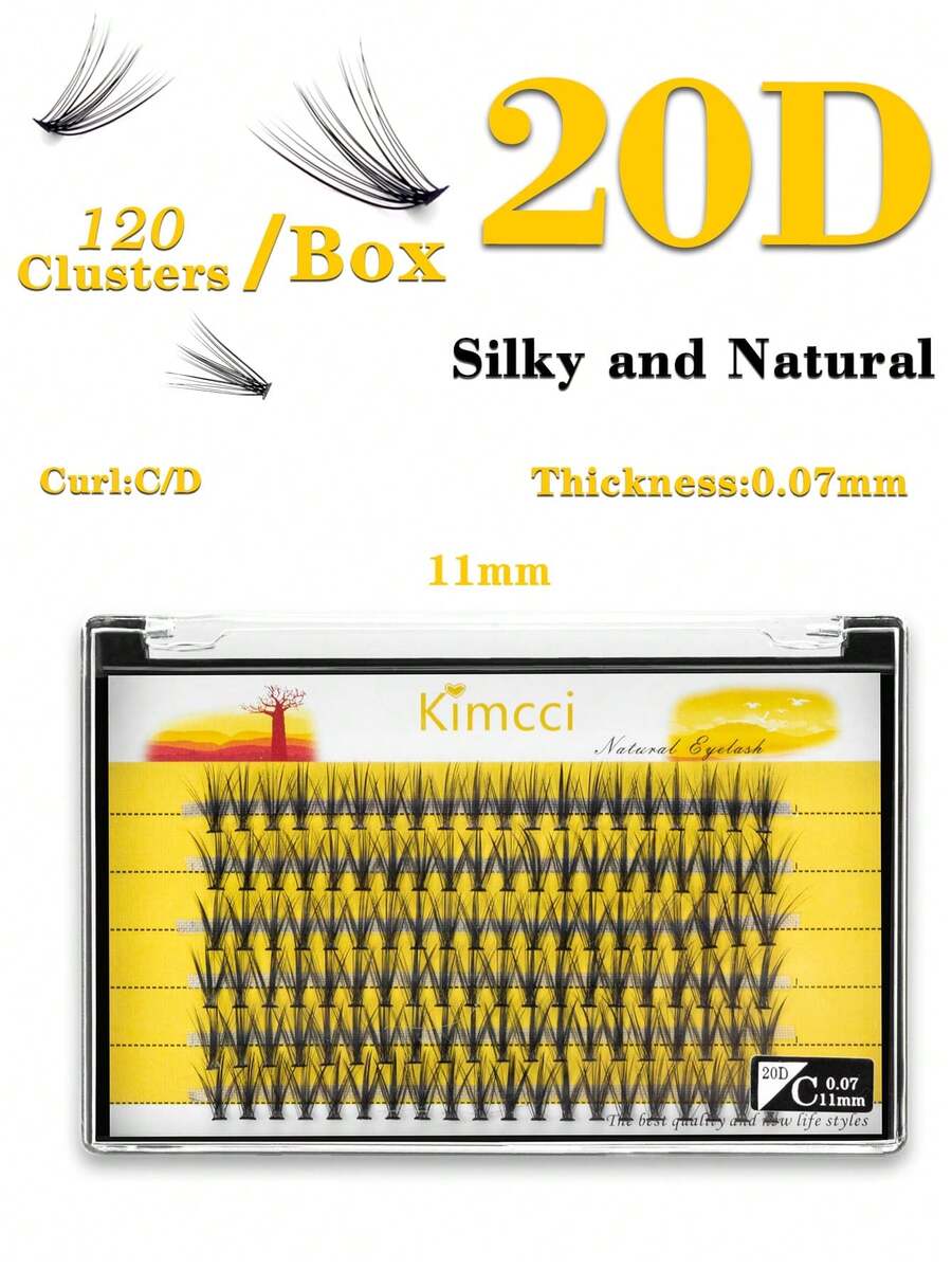 60 Clusters 11mm 20D 0.07mm Thickness C/D Curl Eyelash Extensions - View 1