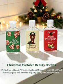 Christmas 3.4oz/100ml Clear Dispenser Bottle, Refillable Bottle, Liquid Lotion Packaging Bottle, With Exquisite Christmas Pattern, Storage Bag, Hand Soap Skincare Perfume Essential Oil Bottle. Holiday Party Gift Packaging Bottle. - Multicolor - View 6