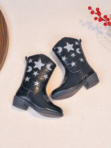 Girls' Princess Boots, New Autumn/Winter Warm Long Boots For Little Girls, Children's Embroidered Western Boots - Black - View 4