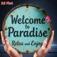 2D 1pc Welcome To Paradise Wooden Sign, Suitable For Yard Wall Decor, Fence, Garage, Indoor Wall Decoration, Great Gift/No Electricity Required - TM37 - View 8