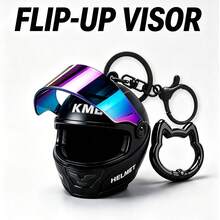 2pcs/Set - Cool Motorcycle Helmet Keychain Pendant With Spare Cat Ear Key Ring Clip, Gradient Lens Helmet Key Chain Motorcycle Bag Charm Bag Accessory, Wallet Charm, Mini Motorcycle Helmet Key Chain Bag Charm, Flip Cover Motorcycle Helmet Rider Keychain Key Ring, Unisex Rider Backpack Car Accessory - Multicolor - View 2