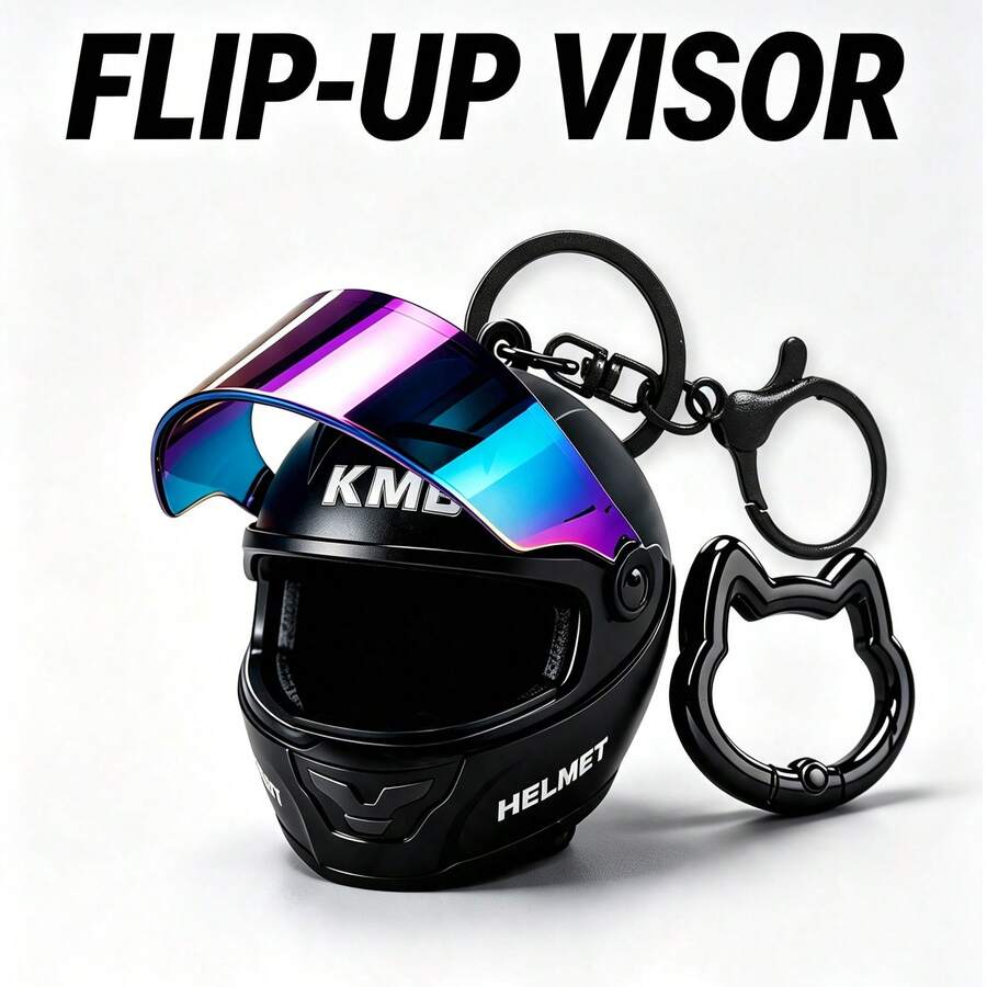 2pcs/Set - Cool Motorcycle Helmet Keychain Pendant With Spare Cat Ear Key Ring Clip, Gradient Lens Helmet Key Chain Motorcycle Bag Charm Bag Accessory, Wallet Charm, Mini Motorcycle Helmet Key Chain Bag Charm, Flip Cover Motorcycle Helmet Rider Keychain Key Ring, Unisex Rider Backpack Car Accessory