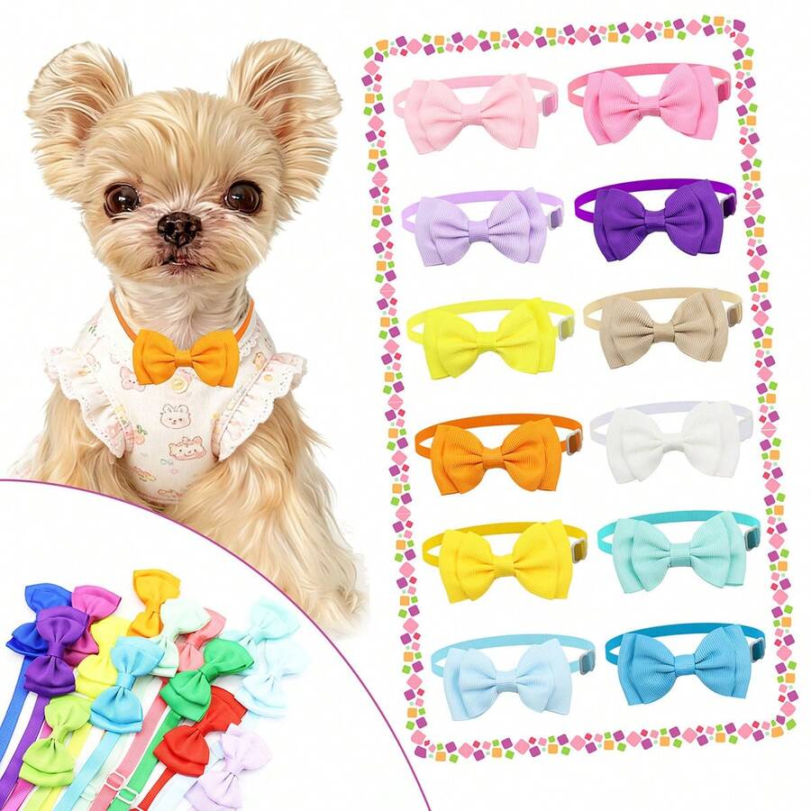 10pcs Solid Color Double Layer Bowknot Dog Cat Decorative Bow Collar Adjustable - Multicolor - View 1