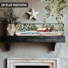 2D Flat Metal Sign, 16X4 Inches, Rustic Christmas Theme With "Believe In The Magic Of Christmas" Phrase, Vintage Style Wall Plaque For Decorating Porch, Living Room, Cafe, Bar And Office - A - View 5