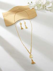 Mgyi 2Pcs Bohemian Brass Gold Plated Embossed Flower Jewelry Set For Women Vacation - Gold - View 13