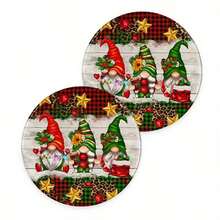 2D Christmas Santa Claus Theme Car Cup Holder Coasters 2pcs Set, 2.75 Inches, Designed To Prevent Slipping And Keep Your Car Cup Holder Clean And Dry. Made Of Acrylic Material. - Multicolor - View 3
