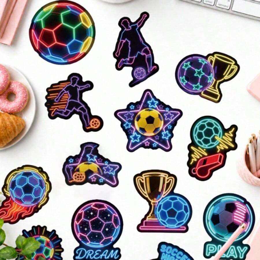 50Pcs Cool Neon Soccer Sticker Pack, Soccer Player, Fire Ball, Star ...