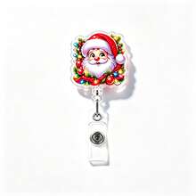 1pc Christmas Santa Claus Snowman Retractable Badge Reel, Nurse ID Card Holder, Anti-Lost Badge Clip - Multicolor - View 5