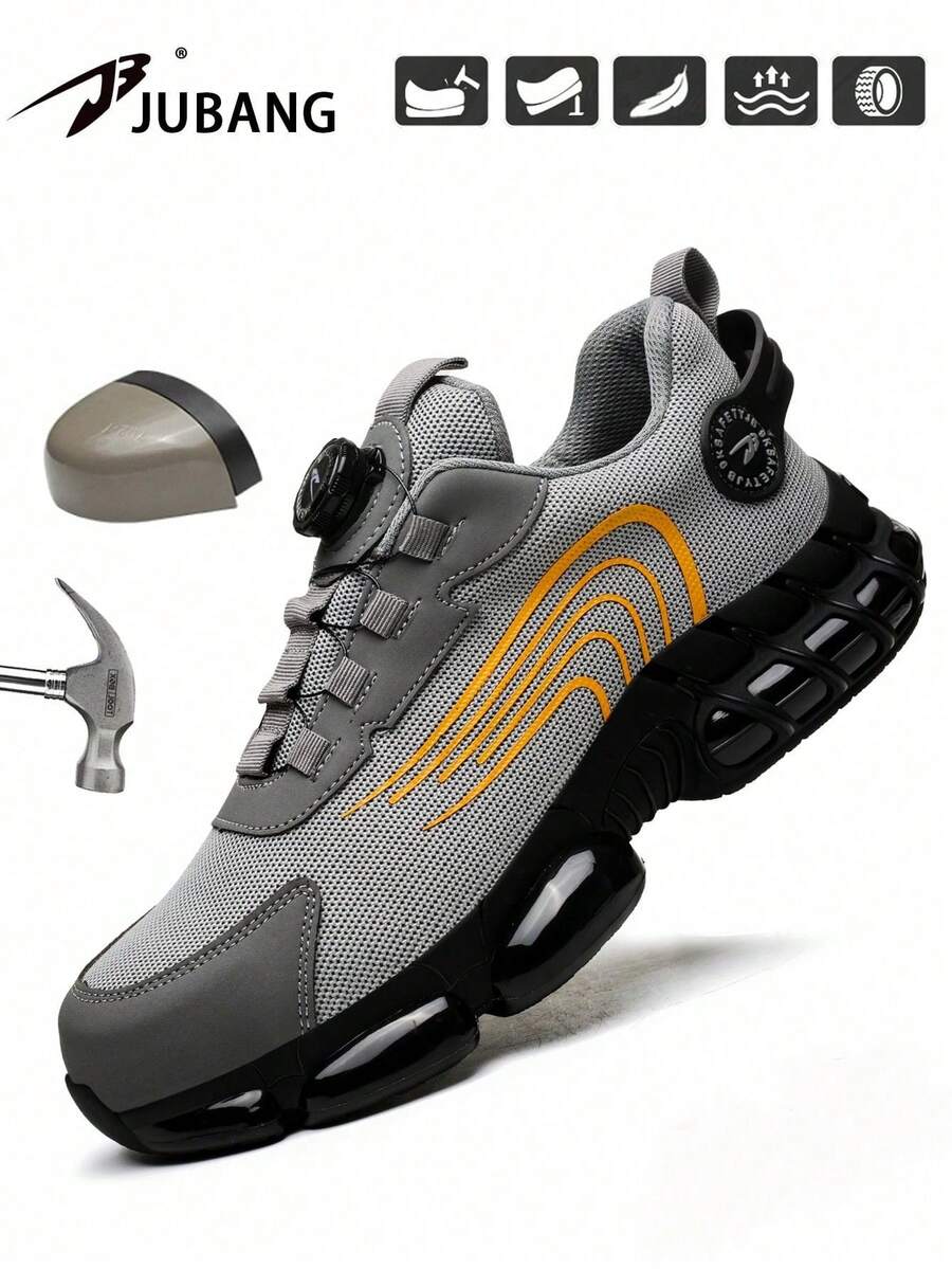 New Men's Rotating Button Comfortable Industrial Construction Work Shoes Steel Toe Athletic Sneakers Lightweight Breathable Construction Site Work Shoes (Runs Half Size Small)