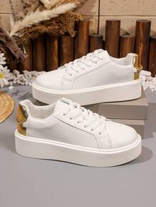 Minimalist Thick Sole White Sneakers Women's Spring Summer New Casual Shoes - White - View 7