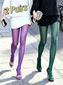 1pc Women's Red Semi-Sheer Sexy Tights, Slimming Leggings For Spring/Autumn, Date Party - Burgundy - View 1