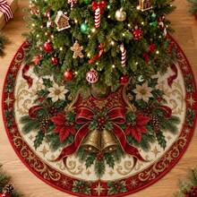 1pc Vintage Clock Bell Pattern Christmas Tree Skirt, Elegant Color Holiday Decor, 5 Sizes, Unisex Holiday Gift, Suitable For Home And Party Christmas Home Decoration - Vintage Alarm Clock - View 7