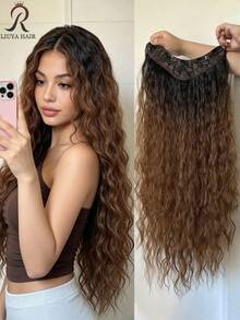 28-Inch V-Shaped Gradient Elongated Wave-Shaped Hairpiece Made Of Heat-Resistant Synthetic Hair, With V-Shaped Clasp Design, Suitable For Daily Wear By Ladies And For Parties. - Brown Ombre - View 2