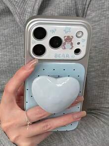 Ins Vintage Sweet Cool Girl Cute Cat Ear Transparent Case Compatible With Apple 17/18 Pro Max Phone Case 16/18 Pro Soft Shell 15 Pro Max Couple 14/13 Phone Case Protective Cover - Multi-color + Stand - View 1
