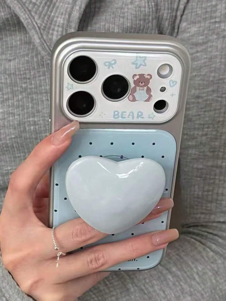 Ins Vintage Sweet Cool Girl Cute Cat Ear Transparent Case Compatible With Apple 17/18 Pro Max Phone Case 16/18 Pro Soft Shell 15 Pro Max Couple 14/13 Phone Case Protective Cover - Multi-color + Stand - View 1