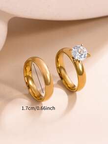 2pcs 18K Stainless Steel Ring Set, Rust-Proof Band, Wedding Engagement Gold Ring, Valentine's Day Gift For Girlfriend - Yellow Gold - View 9