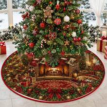 1pc Fireplace Pattern Christmas Tree Skirt, Elegant Color Holiday Decoration, 5 Sizes, Unisex Holiday Gift, Suitable For Home And Party Christmas Home Decor - Fireplace - View 6