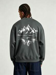Men's Fashion Creative Design Printed Graphic Sport Casual Commute Versatile Long Sleeve Slim Fit Crew Neck Sweatshirt - Dark Grey - View 1