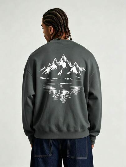 Sudadera de cuello redondo de manga larga con ajuste ceñido, diseño creativo con estampado gráfico, versátil para deporte, casual y uso diario, para hombre