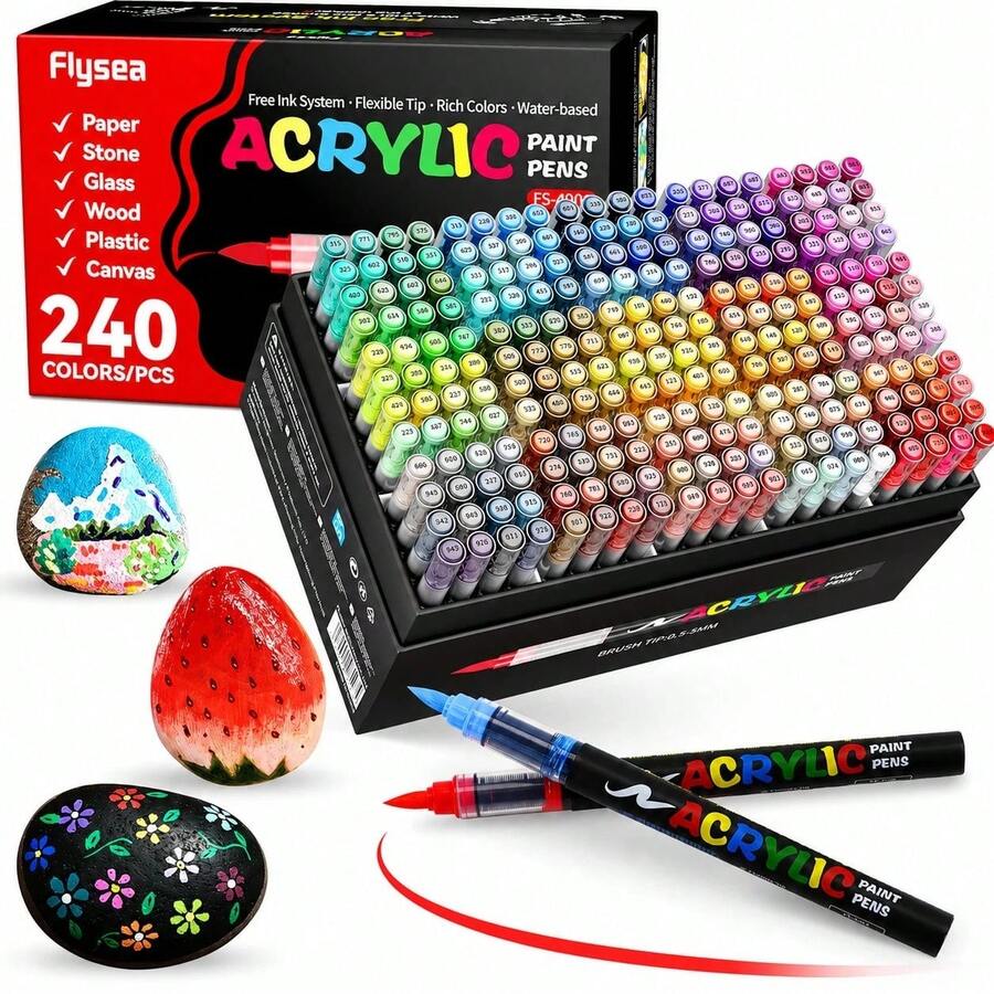 24/36/48/60/72/100/120/168 pièces 24~168 couleurs assorties de marqueurs acryliques liquides avec pointes souples, ensemble de couleurs mixtes, stylos de dessin DIY pour étudiants en art, convient pour la peinture sur roche, la calligraphie, la découpe de papier, l'écriture manuscrite, les cartes de vœux, le carton noir, la peinture sur pierre, le bois, le plastique, la canevas, convient aux étudiants et aux employés de bureau, meilleur cadeau de fête, Nouvel An, Halloween, cadeau de Noël, couleurs aléatoires, emballage aléatoire - A - Voir 1