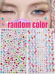 2pcs Y2K Acrylic Shiny Heart Stickers With Self-Adhesive Rhinestones, Suitable For Makeup And Clothing, Multi-Color Diamond Faceted Gems, Perfect For Festivals, Parties And Events - Multicolor - View 7