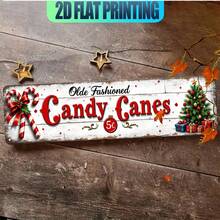 2D Flat, 1pc Vintage Candy Cane Nostalgic Metal Wall Decor Sign, Fashionable Christmas Decoration, Red And White Striped, Candy Cane And Bow Pattern, Durable Holiday Ornament, Suitable For Home, Kitchen, Cafe, Men's Lounge, Etc. (Random Style) - A - View 7