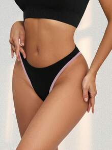 5pcs/Pack Women's Plus Size Sexy Panties, Basic Solid Color Comfortable Knitted Low Waist Soft Thong Briefs, Suitable For All Seasons Daily Wear - Multicolor - View 11