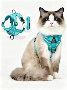 Reflective Pet Harness And Leash Set, Suitable For Dogs And Cats, Escape-Proof Adjustable Puppy Harness, Soft Mesh Material - Green - View 2