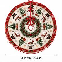 1件裝花環雪人圖案聖誕樹裙，優雅配色節日裝飾，5種尺寸，中性節日禮物，適合居家與派對聖誕家居裝飾 - 花環雪人 - 查看 14