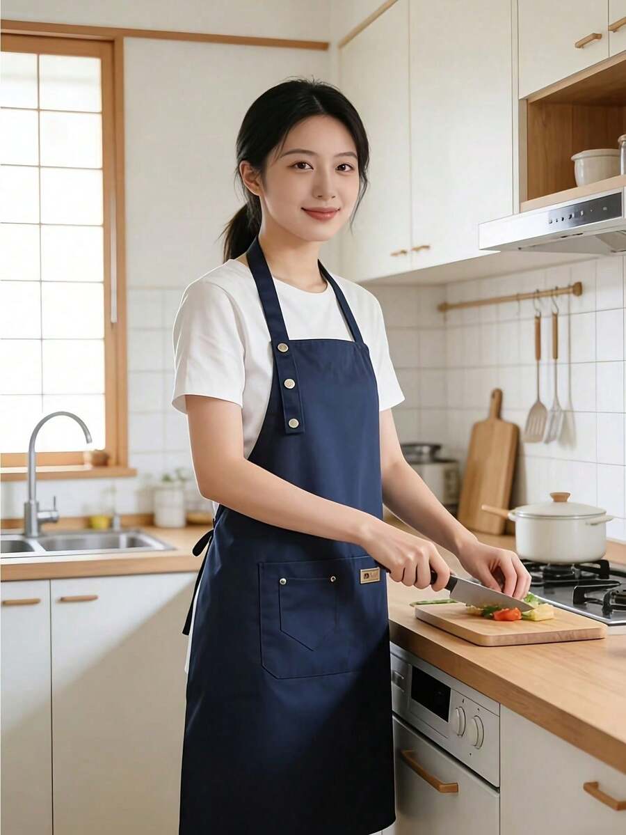 [2026 New Fashion Durable Canvas Apron] Home Kitchen Cooking Breathable Workwear Simple Halter Neck Water-Resistant Apron Double Shoulder Strap Painting Stylish Home Canvas Work Apron For Women