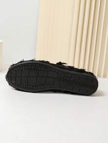 Black 3D Floral Lace Mary Jane Flat Shoes,Sheer Mesh Upper,Rhinestone‑Butterfly Buckle,Single Strap,Round Toe,Gentle Women Flat Shoes For Daily - Black - View 9