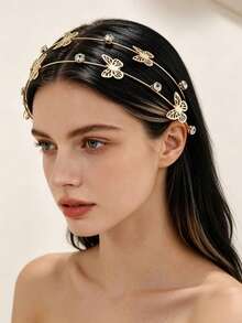 Party Butterfly Decoration Layered Retro Elegant Fairy Headbands Suitable For Daily, Dating, Going Out Gold Head Piece,Hairband,Hair Hoop ,Hair Access - Gold - View 1