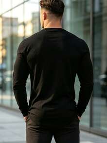 3pcs Solid Color Men's Long Sleeve Sports T-Shirt, Running Fitness Casual Athletic Long Sleeve Crew Neck Men's Base Layer Top, Spring Autumn - Multicolor - View 3