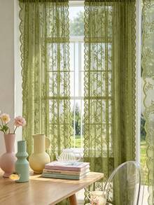 1pc French Romantic Style Semi-Sheer Curtain Panel, With Lace Trim, 100% Polyester Mesh, Wave Rod Pocket Design, Adjustable Decorative Curtain Suitable For Living Room, Bedroom, Balcony, Classic Style, Machine Washable, Suitable For Seasonal Use, Rod Pocket Design, No Lining, Semi-Sheer, Country Style, High Quality, Rod Pocket Design, Suitable For Door Curtain Panel, Woven, Polyester Fiber - Multicolor - View 3
