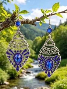 1 Pair Colorful Exaggerated Luxury Vintage Autumn/Winter Full Rhinestone Women's Long Water Drop Earrings - Palace Style - View 3