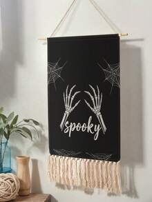 1pc Tapestry, Wall Hanging, Long Linen Vintage Tassel Tapestry, Vertical Wall Decor, Halloween Printed Design; Versatile For Living Room, Bedroom, Office, Party And Other Scenes - Multicolor - View 5