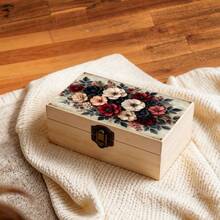 1pc Hand-Painted Wooden Storage Box With Floral Pattern, Vintage Gift Storage Box, Small Jewelry Organizer, Jewelry Collection Keepsake Box, Souvenir Storage, Desktop Organizer, Country Home Decor - Multicolor - View 4