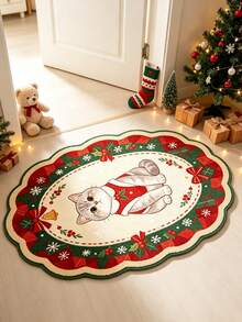 1pc Christmas Bow Oval Cat Asymmetrical Shaped Mat, Suitable For Autumn/Winter, Halloween, Christmas, Door Mat, Small Rug, Carpet, Floor Mat, Home Decor, Area Rug, Outdoor Mat, Bedroom Carpet, Washable - C - View 2