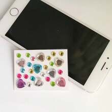2pcs Y2K Acrylic Shiny Heart Stickers With Self-Adhesive Rhinestones, Suitable For Makeup And Clothing, Multi-Color Diamond Faceted Gems, Perfect For Festivals, Parties And Events - Multicolor - View 8