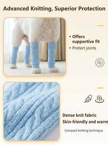 DomKim 4pcs/Set Knitted Dog Leg Sleeves, High Elastic Anti-Slip Pet Knee Pads, Ribbed Cuff, Joint Support Leg Fixation Socks, Winter Warm Paw And Leg Protectors, Prevent Injury, Suitable For Small, Medium And Senior Dogs Outdoor Walking In Cold Weather - Dusty Blue - View 8