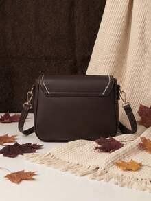 1pc Solid Color PU Square Crossbody Bag, Elegant Minimalist Fashion Small Handbag For Women, Suitable For Shopping, Dating, Commuting, Shopping, Compact Wallet - Coffee Brown - View 4