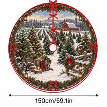 1件農場雪景紅穀倉圖案聖誕樹裙，優雅節日裝飾，5種尺寸，中性節日禮物，適用於居家與派對聖誕裝飾 - 農場雪景紅穀倉 - 查看 11