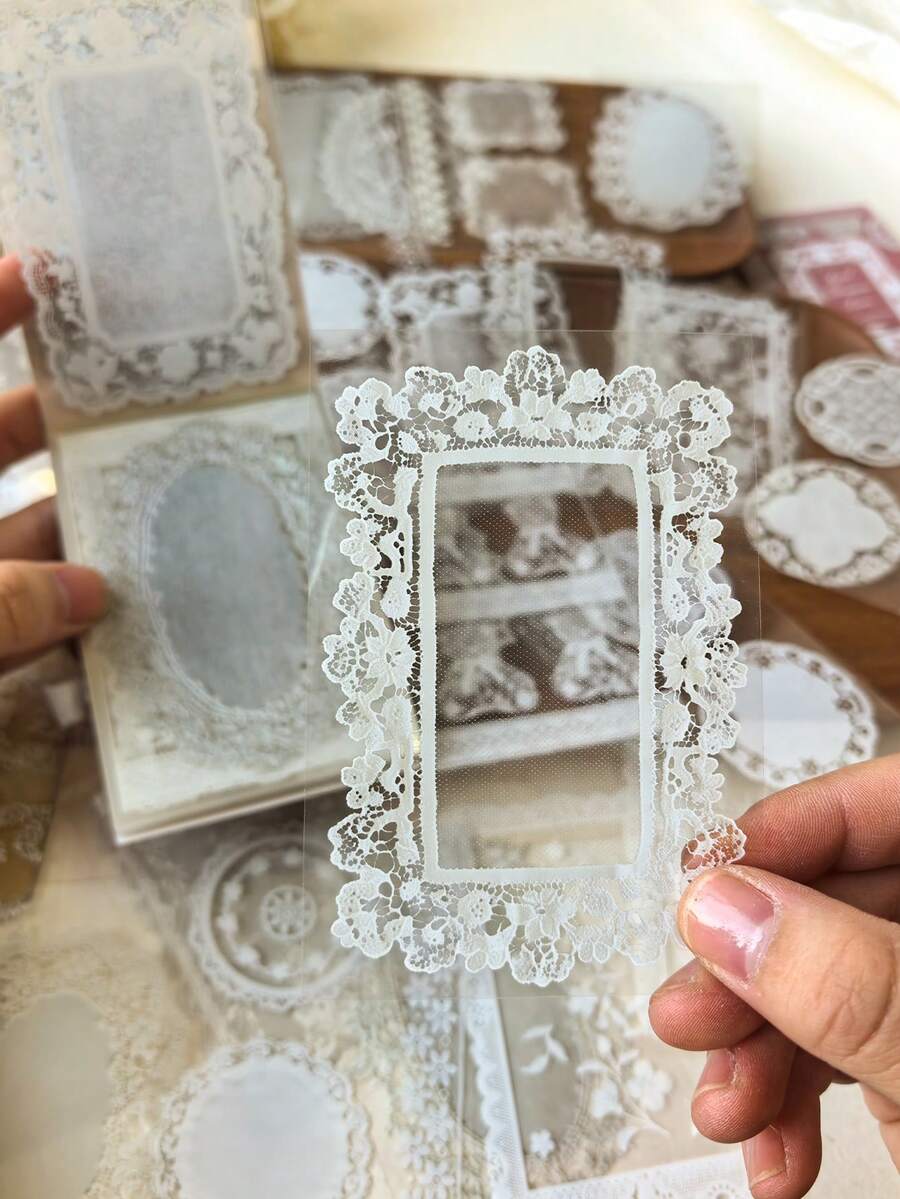 1 Book 30 Sheets Vintage White Lace Trim Decorative PET Stickers For Planner - DT1846 - View 1