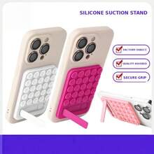 1pc Silicone Suction Cup Phone Stand With Foldable Kickstand, Back-Mounted Hands-Free Phone Holder For Mirror Selfies, Video Calls, Desk Use & Travel - Multicolor - View 2