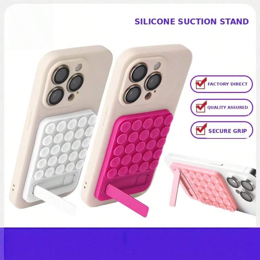 1pc Silicone Suction Cup Phone Stand With Foldable Kickstand, Back-Mounted Hands-Free Phone Holder For Mirror Selfies, Video Calls, Desk Use & Travel