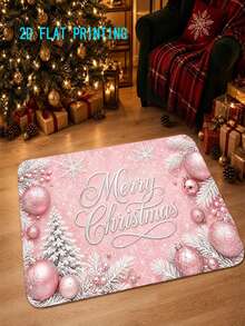 1-Piece Set, 2D Flat Printing, Pink Christmas Style Merry Christmas Entrance Mat, Machine Washable, Easy To Clean Velvet Carpet, Suitable For Home And Outdoor Decoration, Suitable For Lobbies, Bedrooms, Balconies, Gift Home Accessories - A - View 3